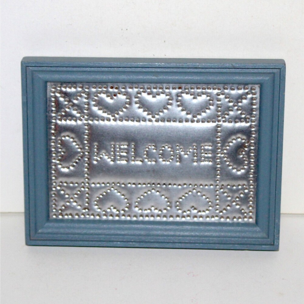 Punched Tin Welcome Framed Handmade Signed Pennsylvania country primitive